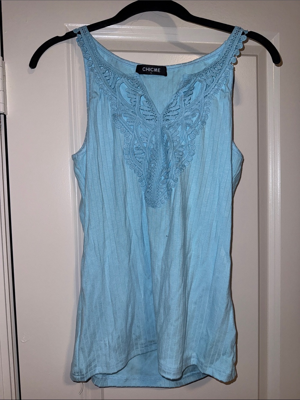 chic Sky Blue Crochet Yoke Tank Top